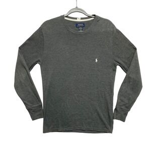 Polo Ralph Lauren Thermal Shirt Mens Medium Gray Waffle Knit Long Sleeve Sleep